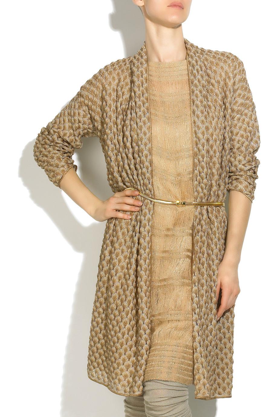 NEU Missoni Gold Metallic Crochet Knit Strickjacke Jacke Kleid 38 im Angebot 3