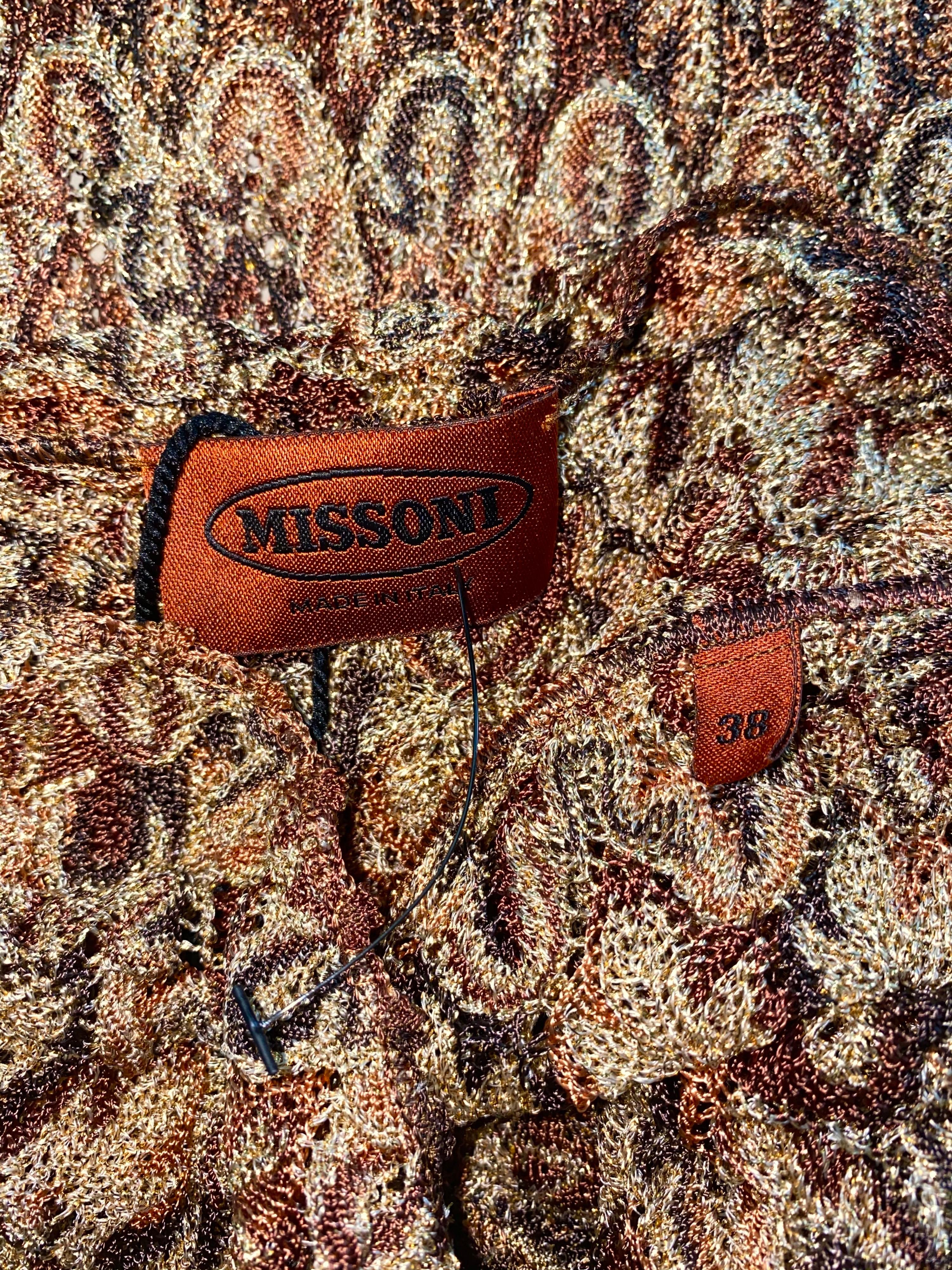 Brown NEW Missoni Gold Metallic Crochet Knit Tunic Top Mini Dress 38 For Sale