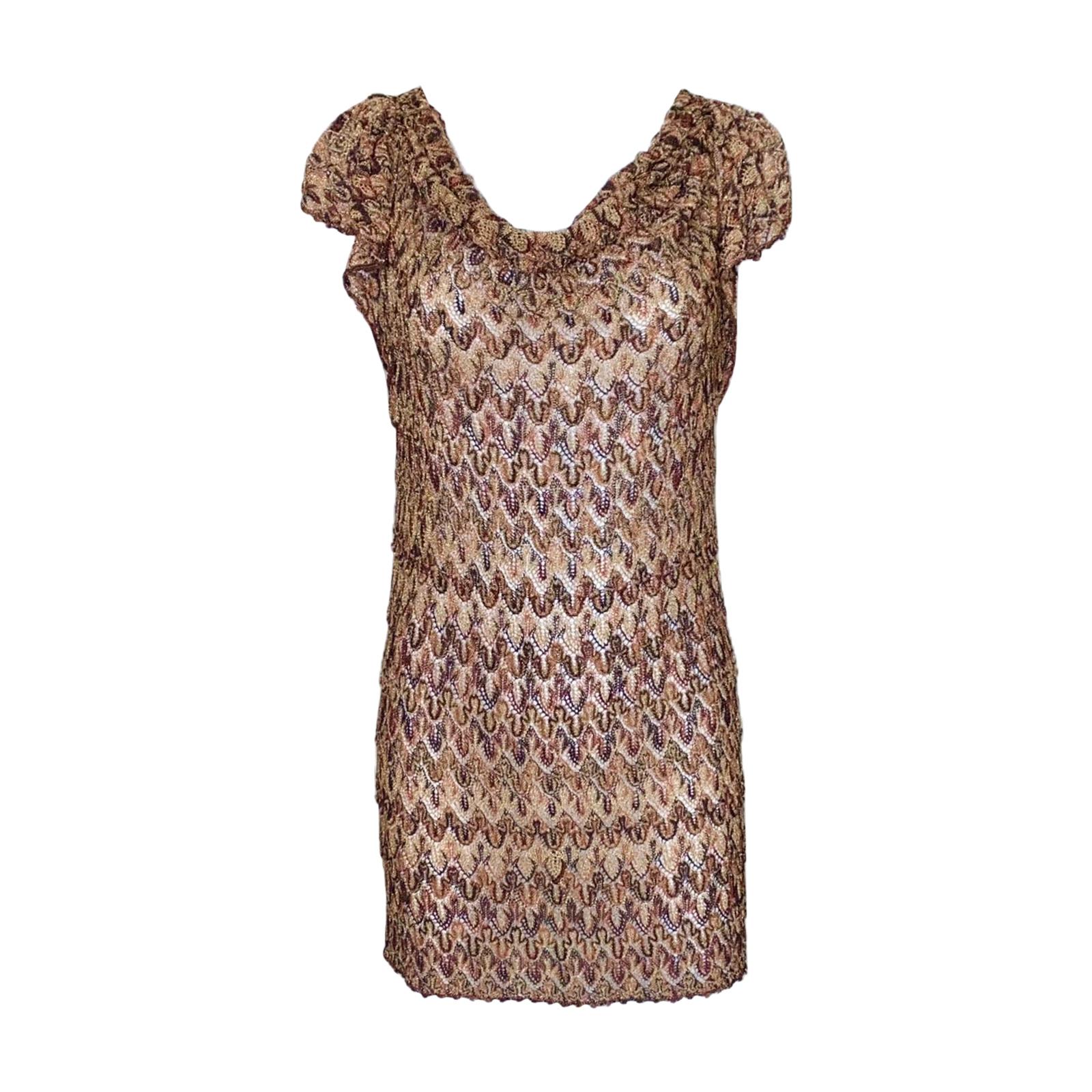 NEW Missoni Gold Metallic Crochet Knit Tunic Top Mini Dress 38 For Sale