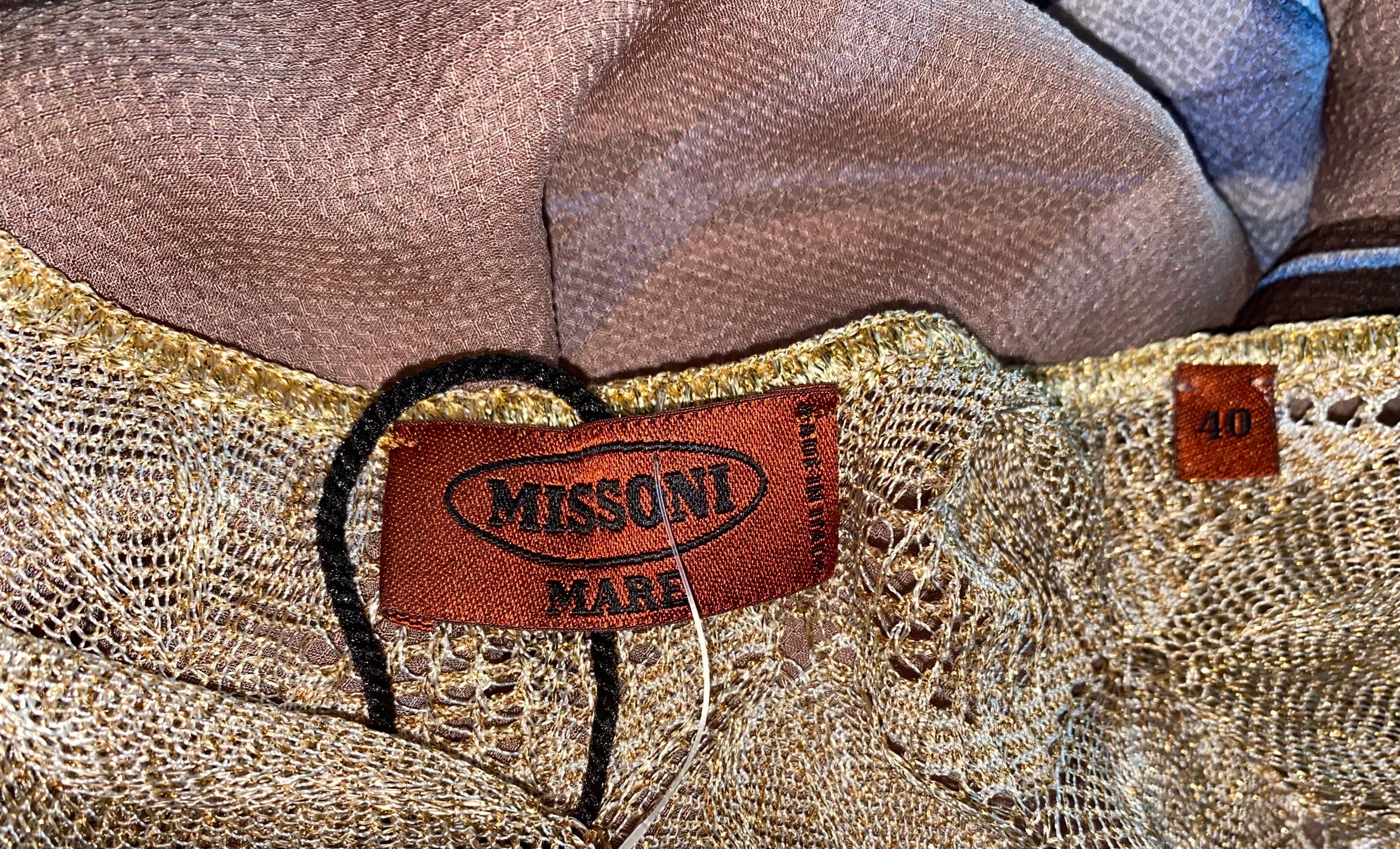 Robe tunique caftan à fleurs Missoni en maille crochet métallique dorée, taille 40 en vente 1