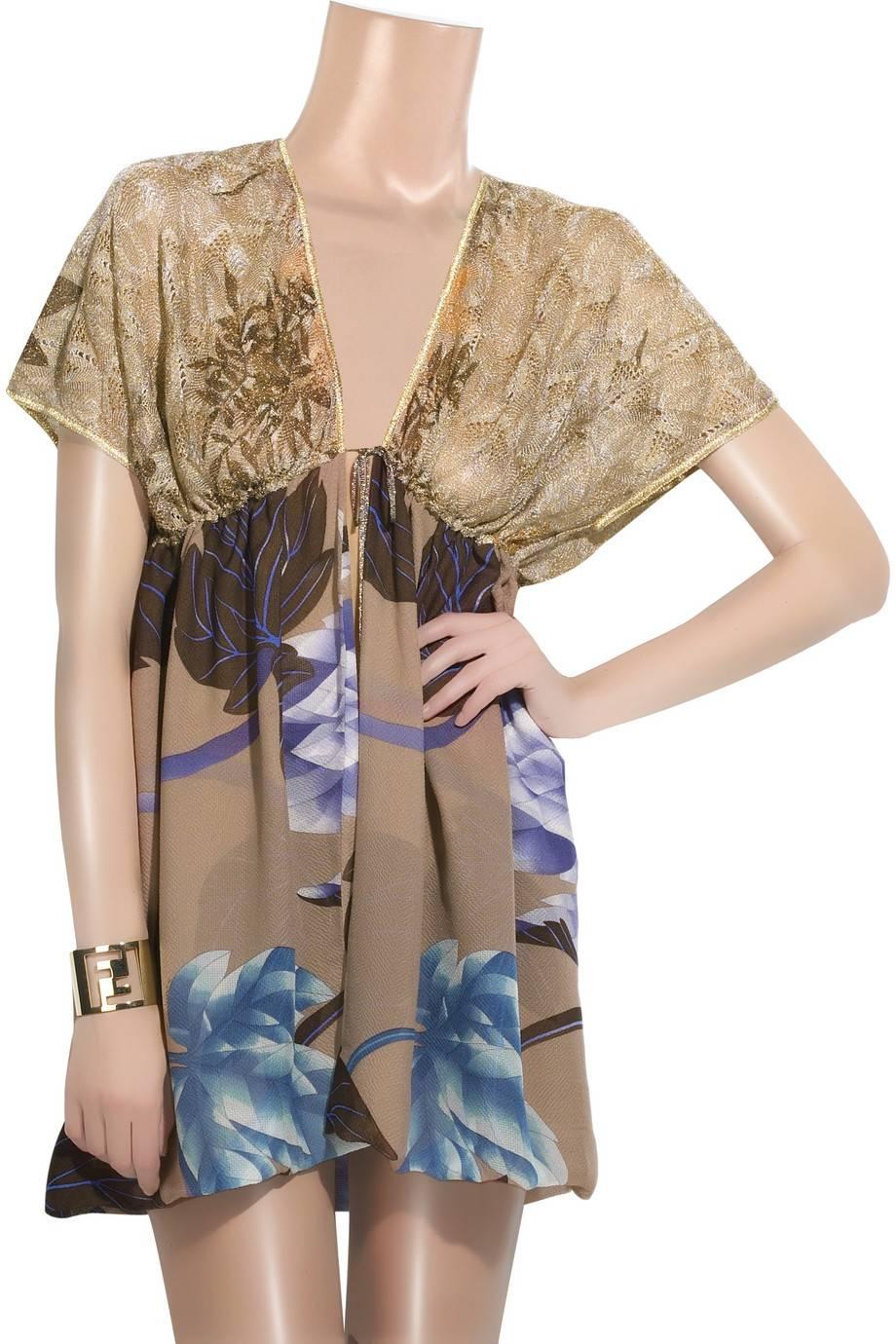 NEU Missoni Gold Metallic Crochet Knit Floral Kaftan Tunika Kleid Cover Up 40 im Angebot 4