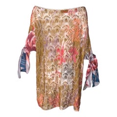 UNWORN Missoni Gold Metallic Crochet Knit Floral Kaftan Tunic Dress Cover Up M