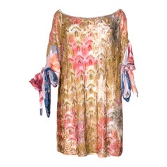 NEW Missoni Gold Metallic Crochet Knit Floral Kaftan Tunic Dress Cover Up M