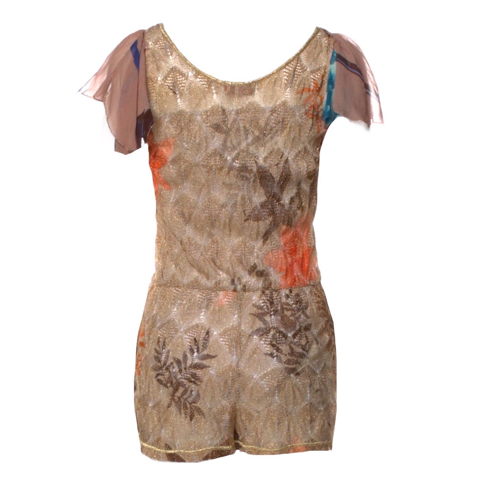 Classic MISSONI signature zigzag crochet knit mini jumpsuit
Stunning colors!
Simply slips on
Amazing gold metallic floral crochet knit
Multicolor floral chiffon trimming
Discreetly labeled with 