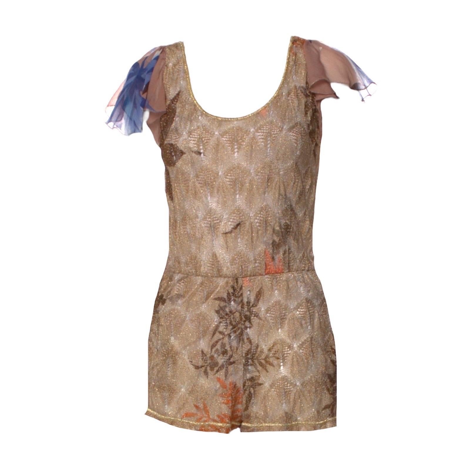 UNWORN Missoni Gold Metallic Crochet Knit Floral Jumpsuit Romper Playsuit 40