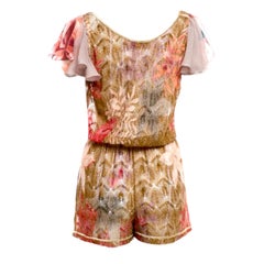 NEW Missoni Gold Metallic Crochet Knit Floral Print Jumpsuit Romper Playsuit 42