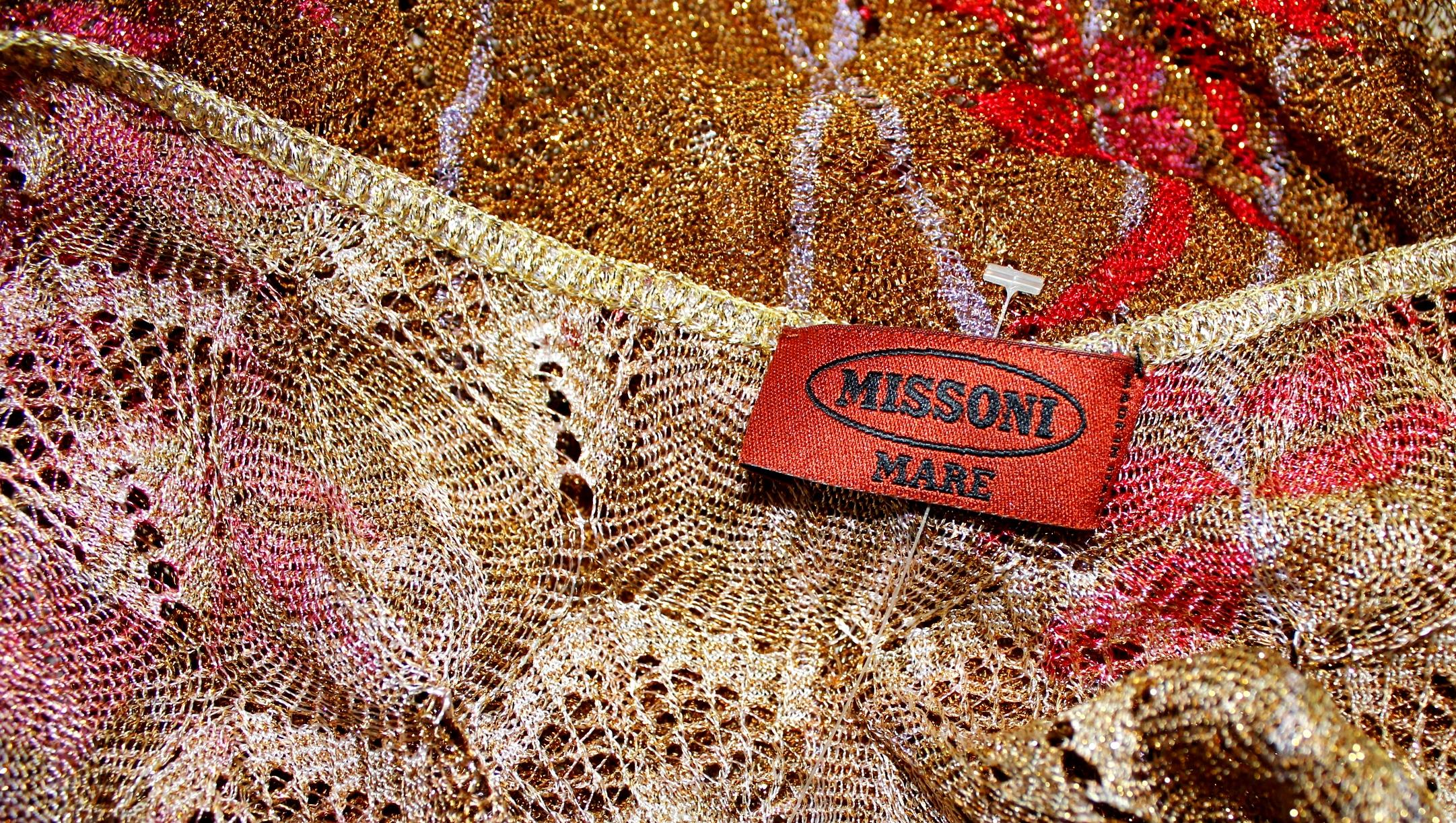 Brown NEW Missoni Gold Metallic Crochet Knit Floral Print Jumpsuit Romper Playsuit 40