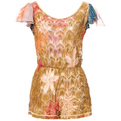 Combinaison-jupe Missoni à imprimé floral en maille crochet métallique dorée, 40