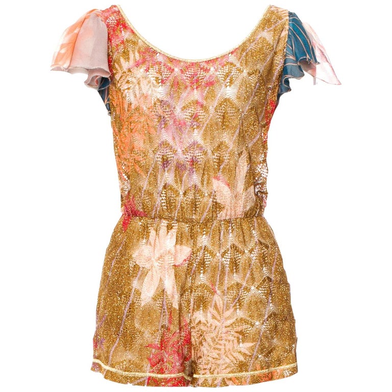 NEW Missoni Gold Metallic Crochet Knit Floral Print Jumpsuit Romper Playsuit 40 at 1stDibs