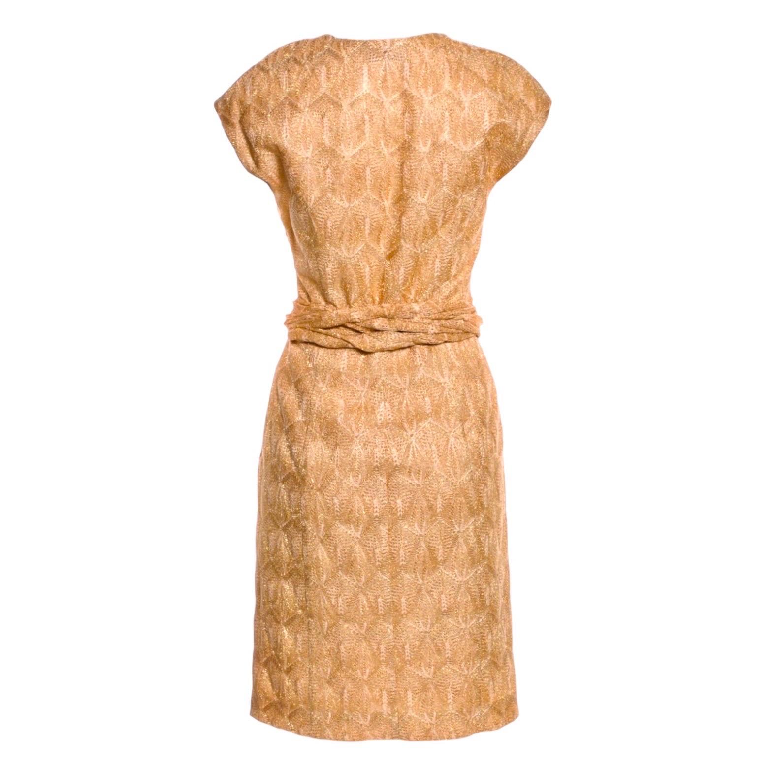 UNIQUE & LUXURIOUS
METALLIC GOLD LUREX DRESS
RARE & SPECIAL PIECE

DETAILS:

Beautiful light gold colored MISSONI dress 
From MISSONI main line
Classic MISSONI signature knit
Timeless style 
Crochet-knit details - so beautiful!
Comes with matching