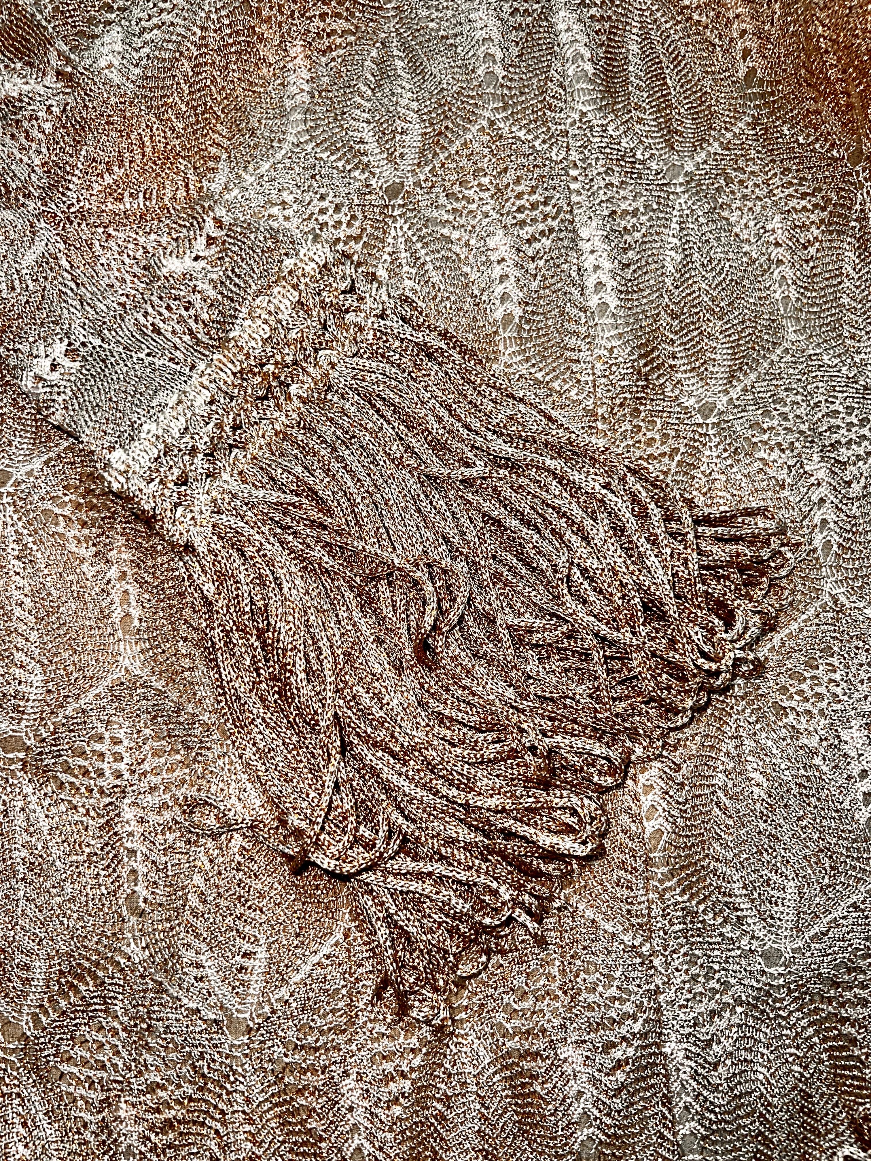 NEW Missoni Gold Metallic Crochet Knit & Fringe Belt/Scarf Dress 40 For Sale 2