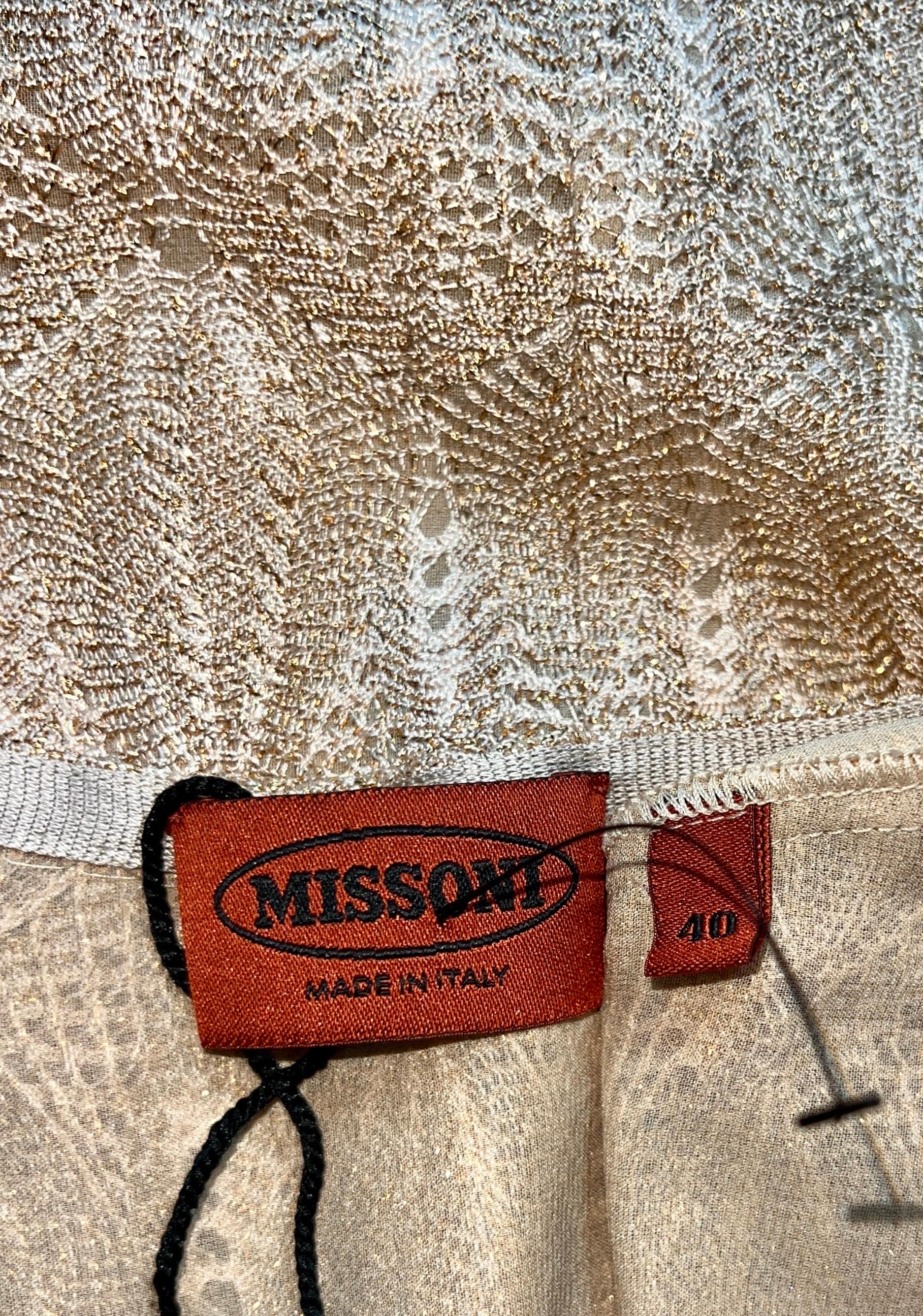 NEW Missoni Gold Metallic Crochet Knit & Fringe Belt/Scarf Dress 40 For Sale 3