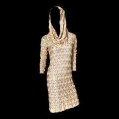 NEW Missoni Gold Metallic Crochet Knit Hooded Shawl Dress 38