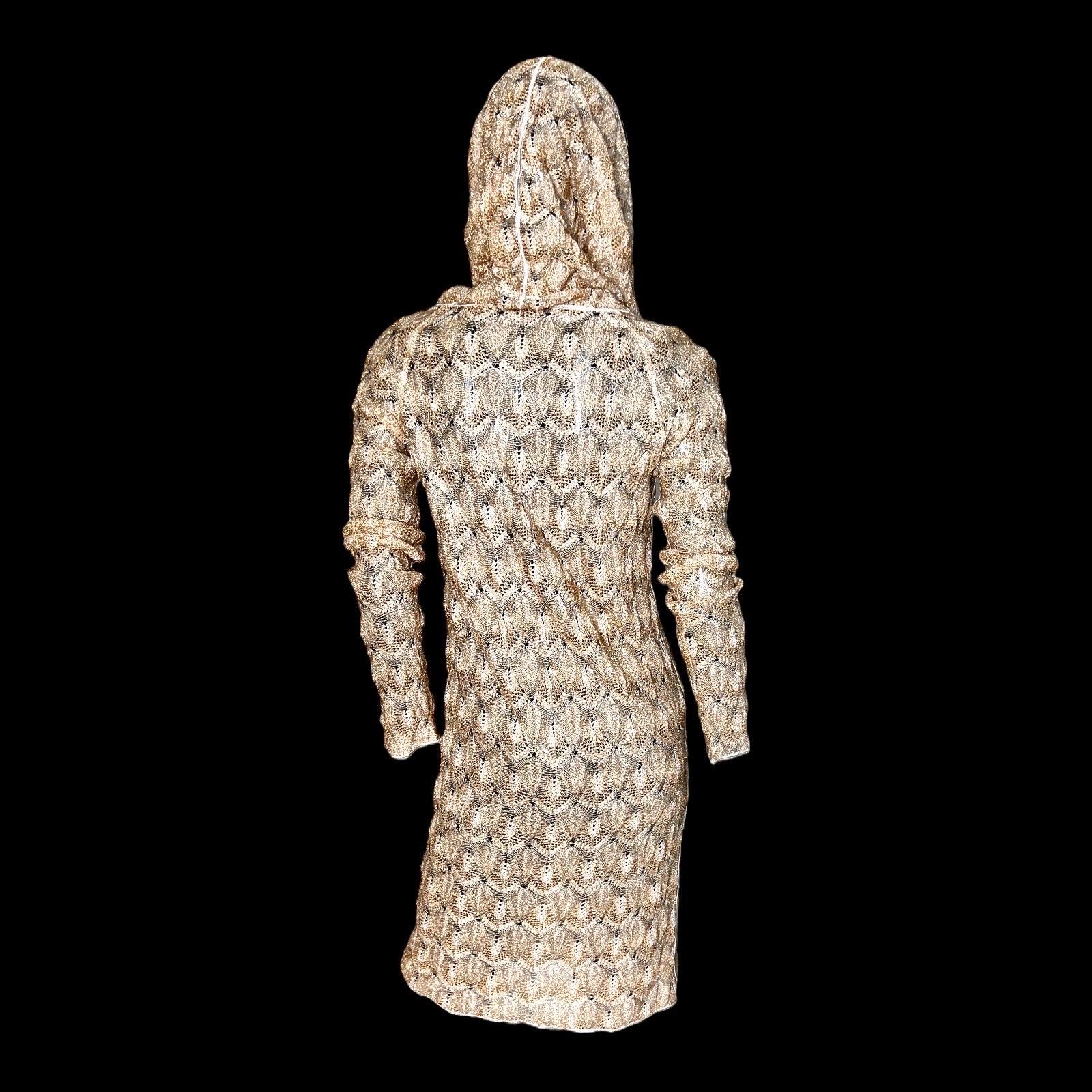 NEW Missoni Gold Metallic Crochet Knit Hooded Shawl Dress 38 For Sale 1