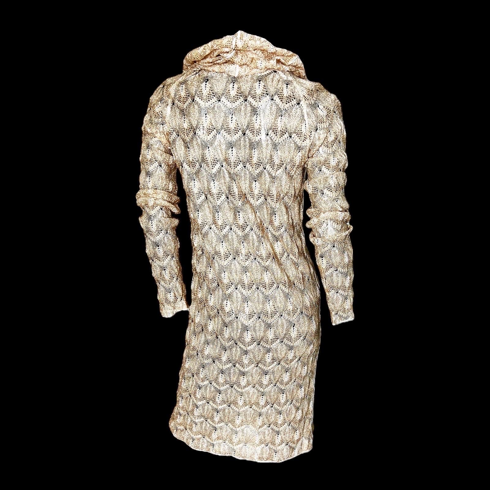 NEW Missoni Gold Metallic Crochet Knit Hooded Shawl Dress 38 For Sale 3