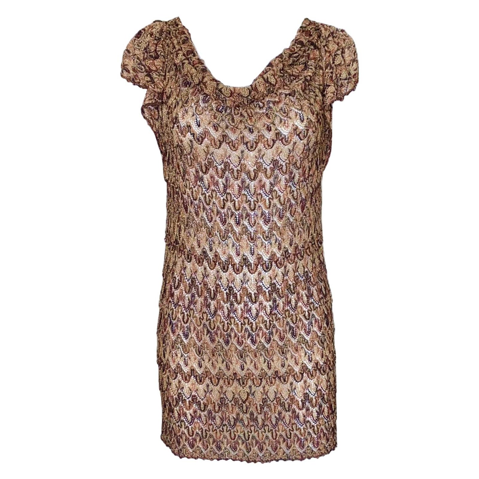 Missoni - NOUVEAU Mini robe tunique en maille crochet or métallisé, taille 40