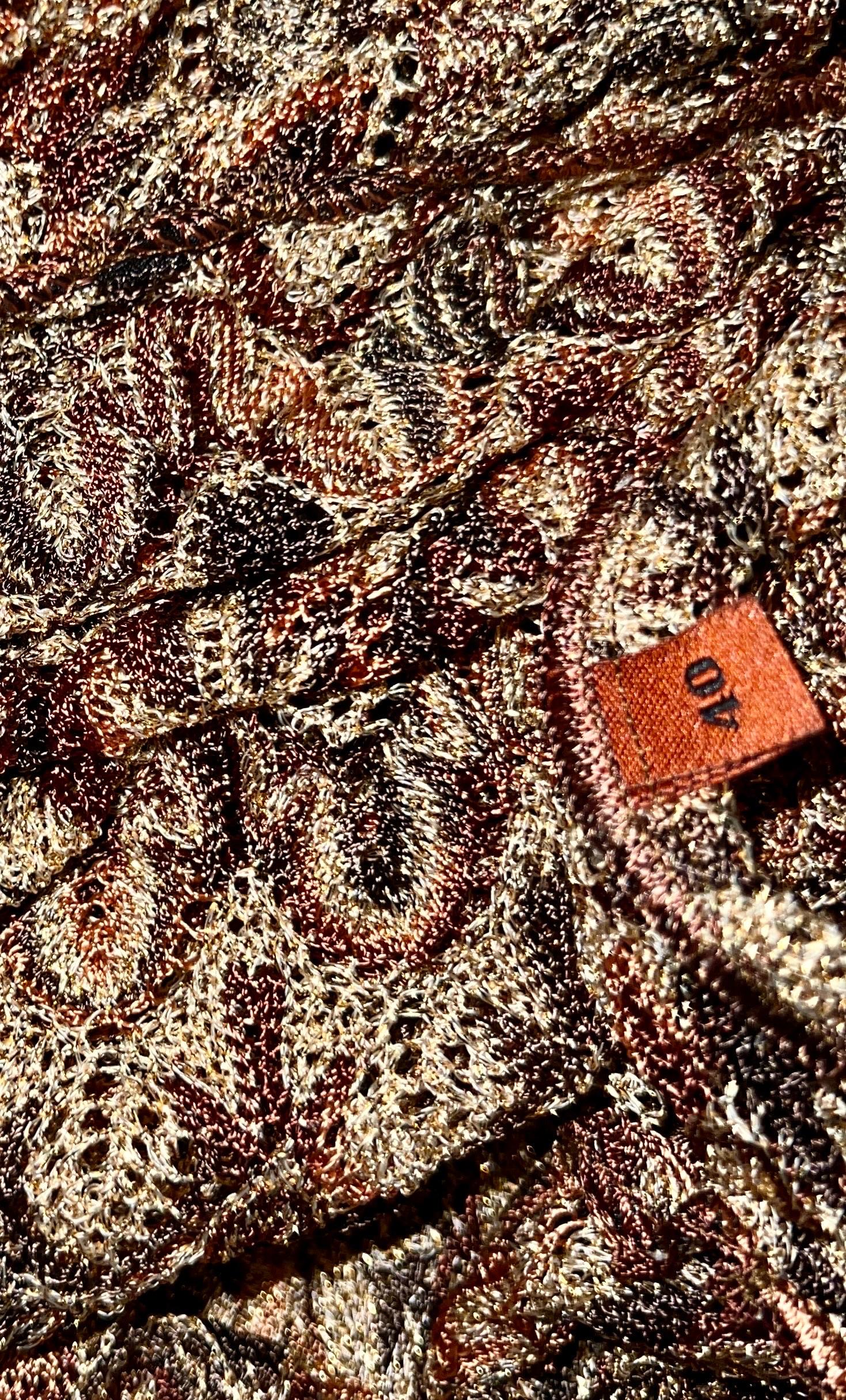 Missoni - NOUVEAU Mini robe tunique en maille crochet or métallisé, taille 40 en vente 1