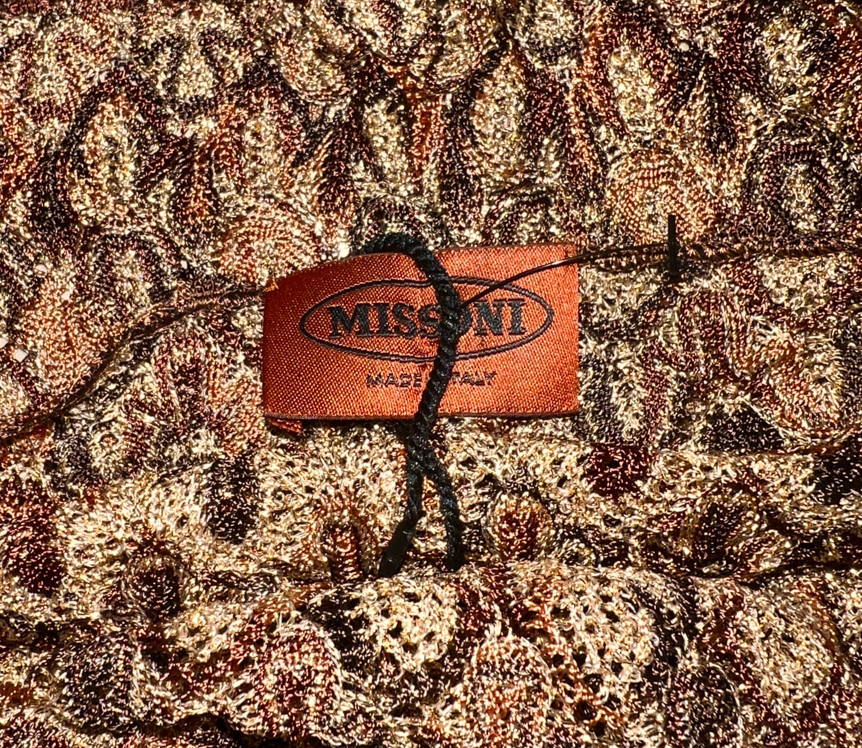 Missoni - NOUVEAU Mini robe tunique en maille crochet or métallisé, taille 40 en vente 2