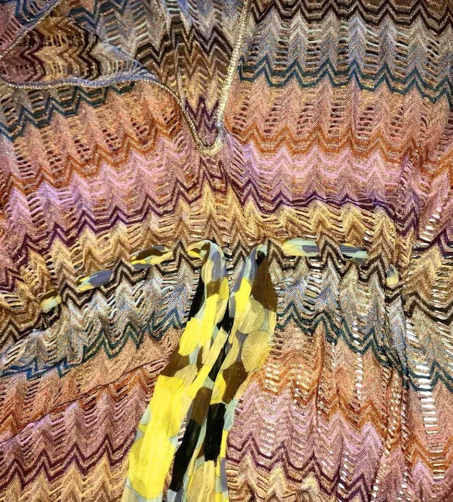 NEW Missoni Gold Metallic Crochet Maxi Knit Kaftan Tunic Dress L For Sale 1