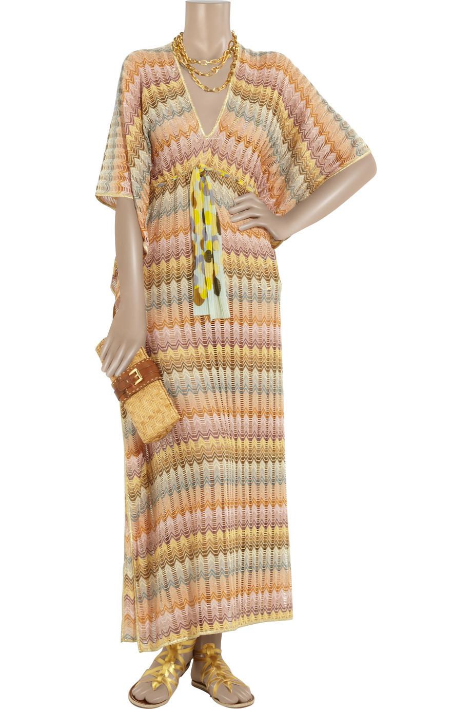 NEW Missoni Gold Metallic Crochet Maxi Knit Kaftan Tunic Dress L For Sale 3