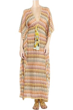 NEW Missoni Gold Metallic Crochet Maxi Knit Kaftan Tunic Dress M