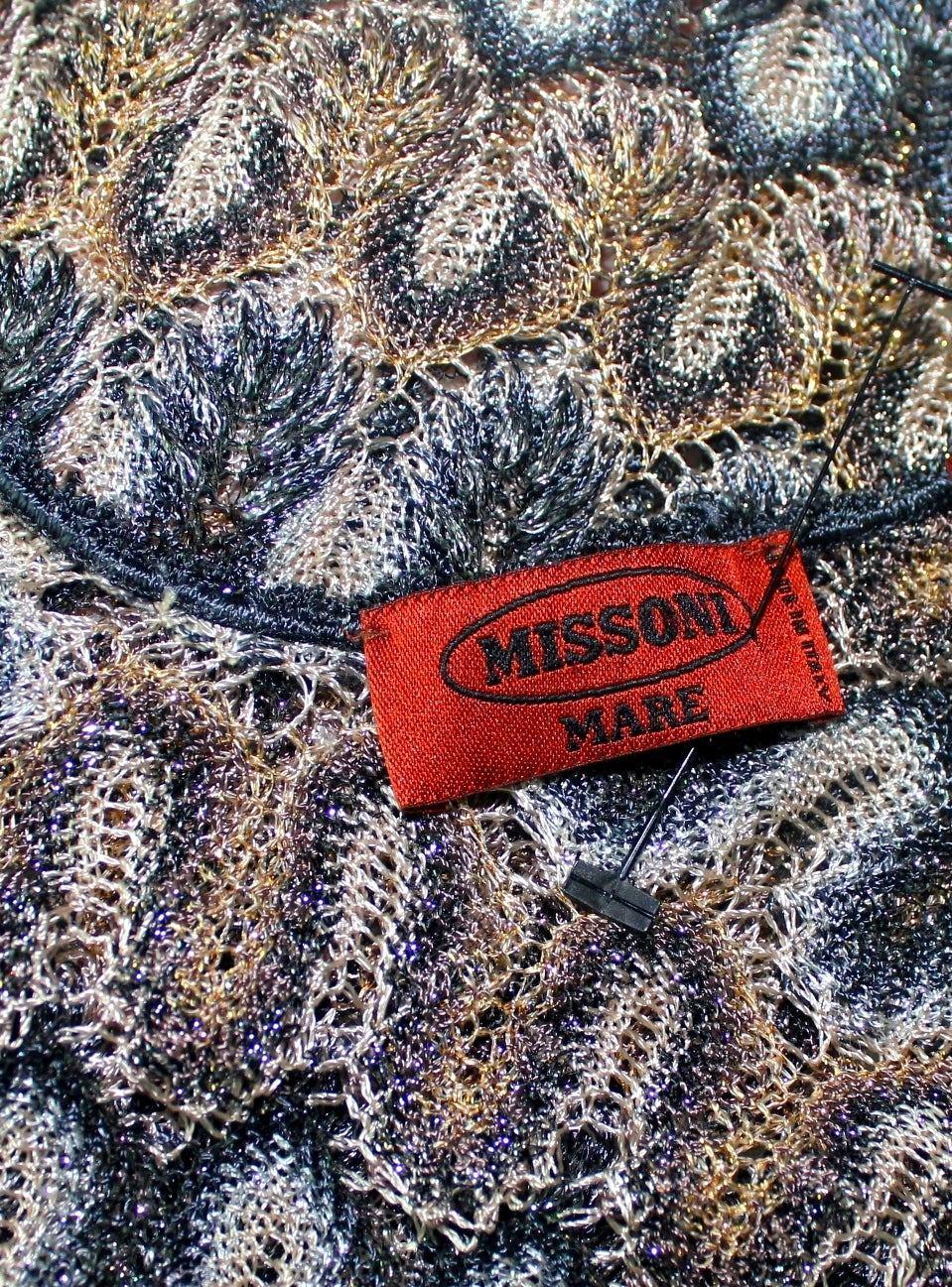 Women's NEW Missoni Gold Metallics Lurex Crochet Knit Kaftan Tunic Top Mini Dress 38