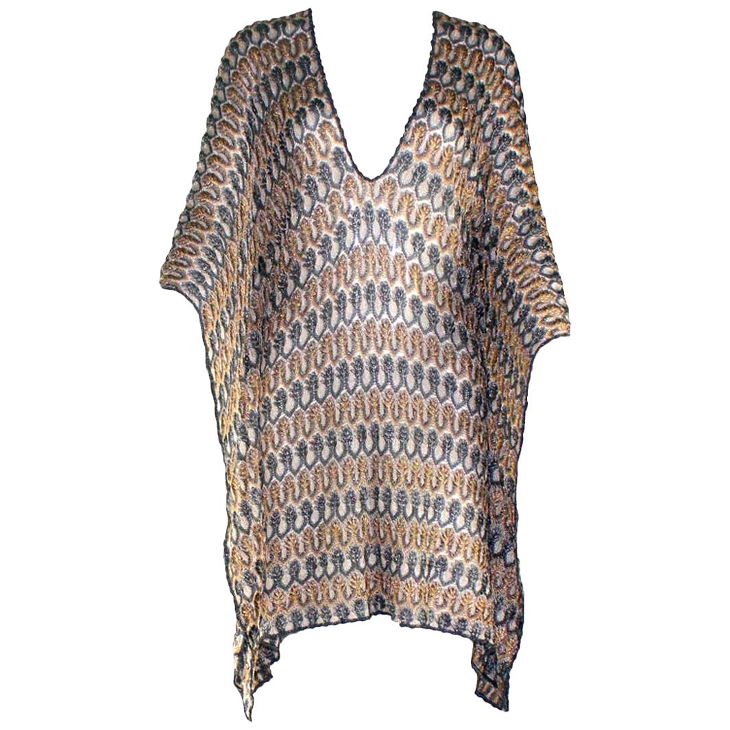 NEW Missoni Gold Metallics Lurex Crochet Knit Kaftan Tunic Top Mini Dress 38