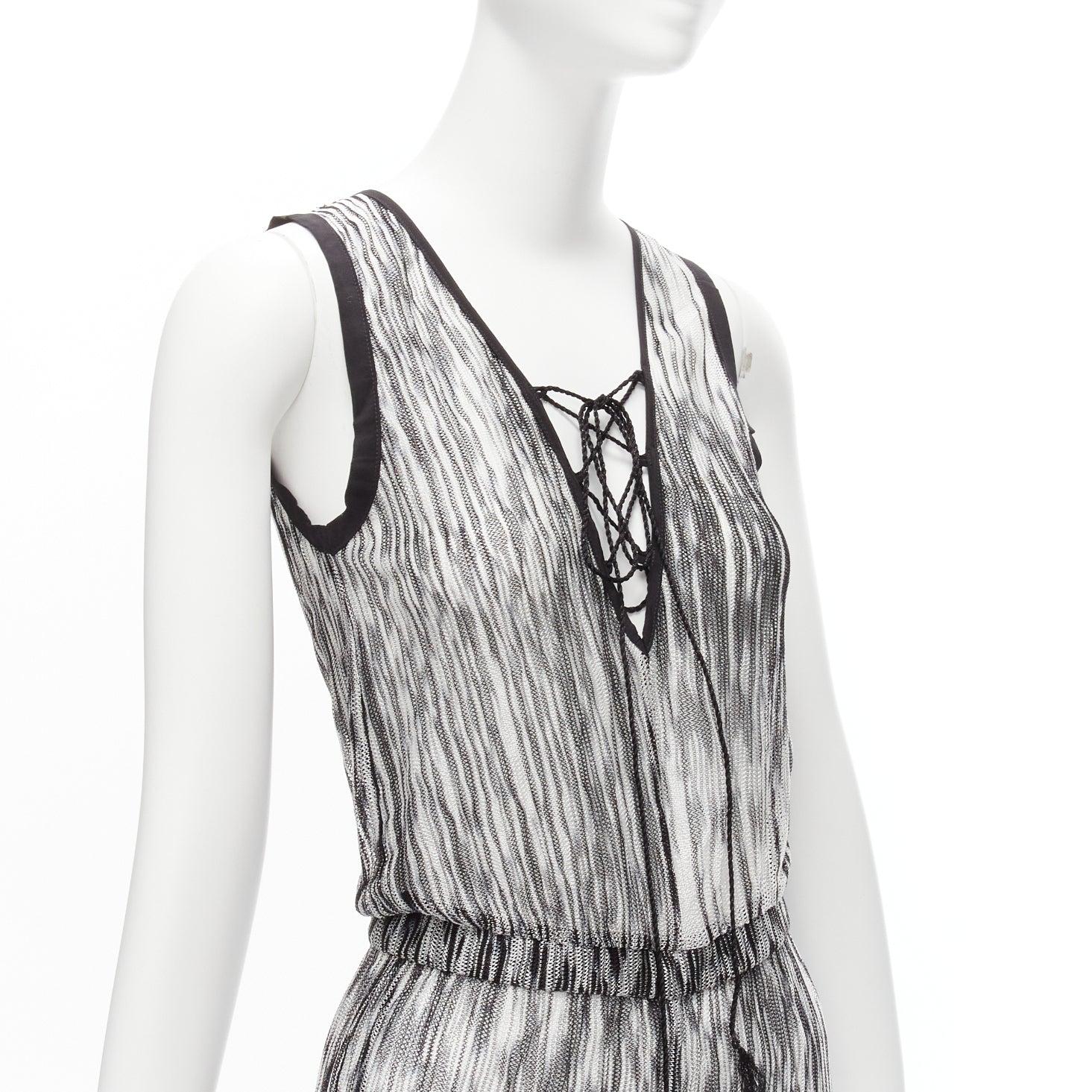 new MISSONI Mare black white zigzag sheer knit laced neckline jumpsuit IT 4