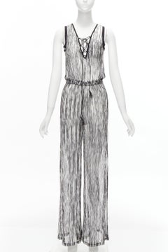 new MISSONI Mare black white zigzag sheer knit laced neckline jumpsuit IT