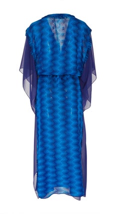 NEW Missoni Metallic Blue Siganature Chevron Crochet Knit Kaftan Maxi Dress 44
