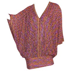 NEW Missoni Metallic Copper Purple Lurex Multicolor Crochet Knit Kaftan Dress 42