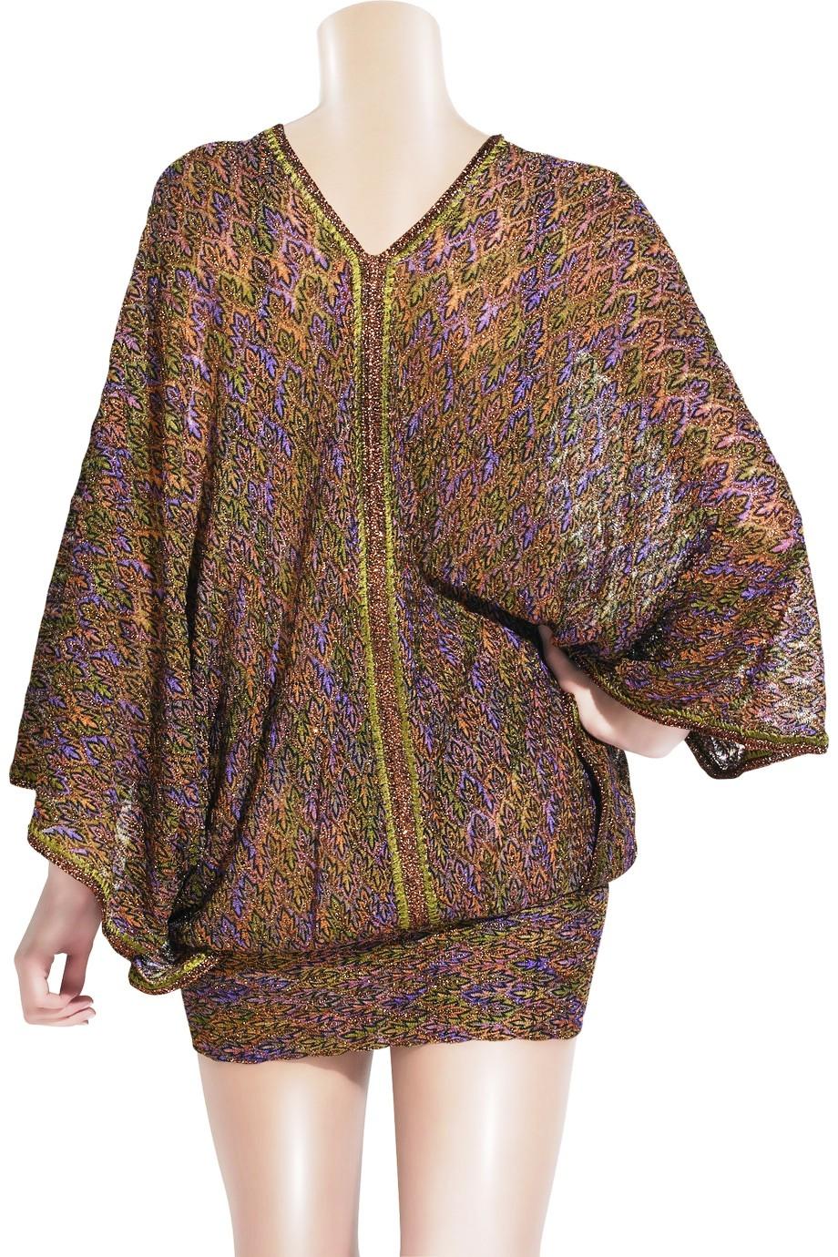 NEW Missoni Metallic Copper Purple Lurex Multicolor Crochet Knit Kaftan Dress 44 For Sale 6