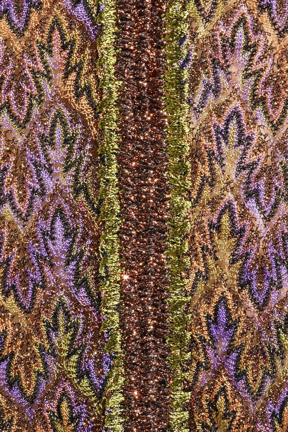 NEW Missoni Metallic Copper Purple Lurex Multicolor Crochet Knit Kaftan Dress 44 For Sale 2
