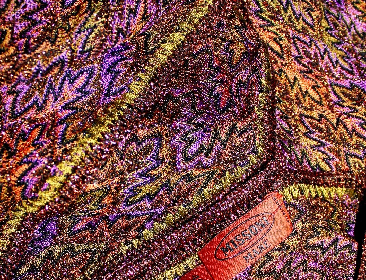 NEW Missoni Metallic Copper Purple Lurex Multicolor Crochet Knit Kaftan Dress 44 For Sale 3
