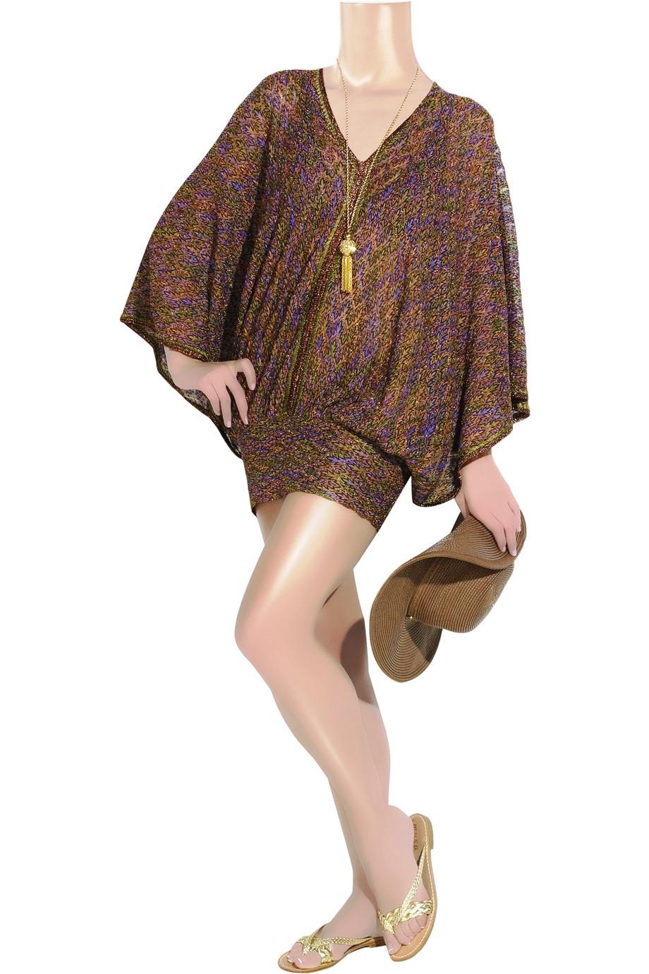 NEW Missoni Metallic Copper Purple Lurex Multicolor Crochet Knit Kaftan Dress 44 For Sale 4