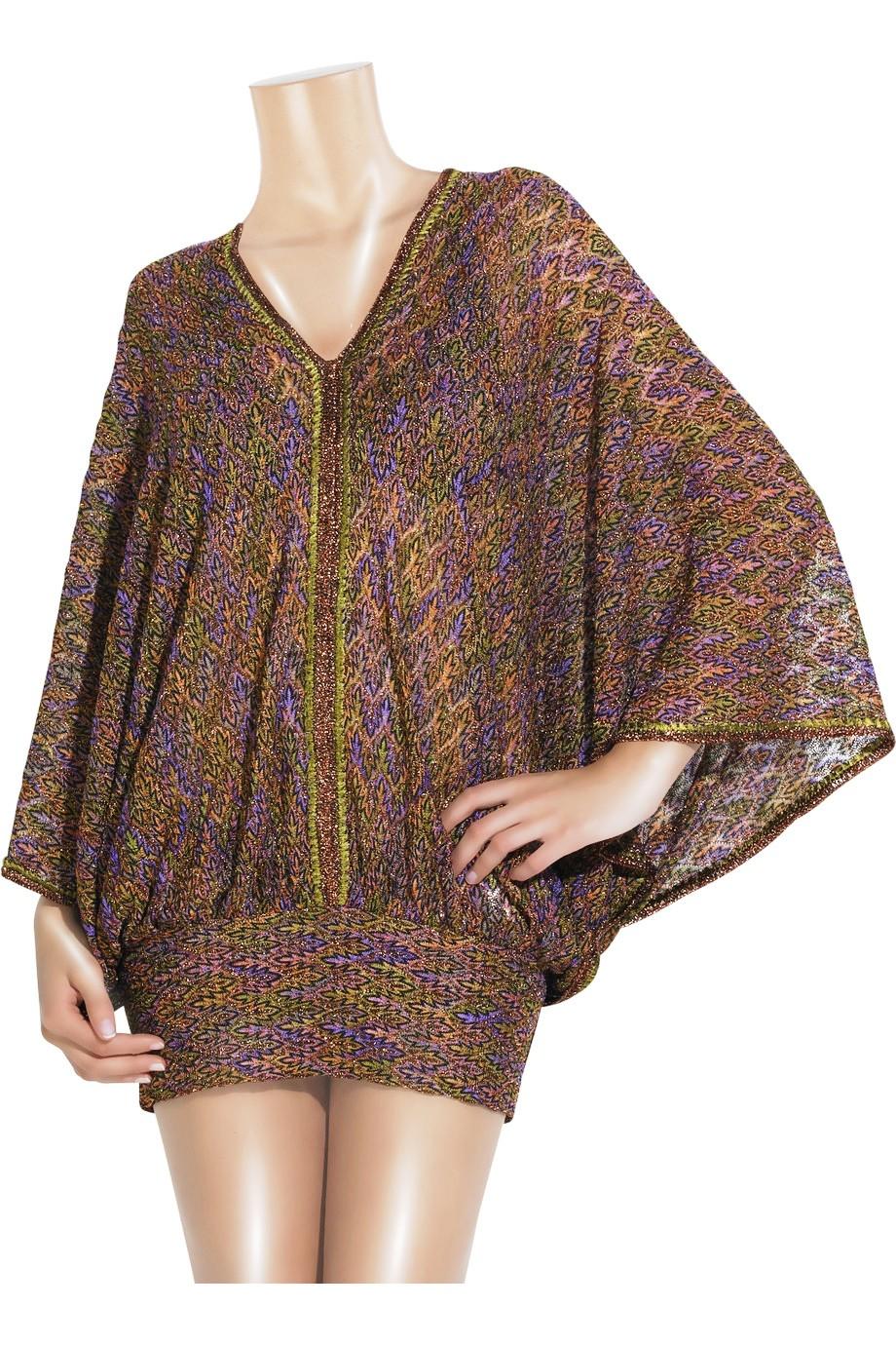 NEW Missoni Metallic Copper Purple Lurex Multicolor Crochet Knit Kaftan Dress 44 For Sale 5