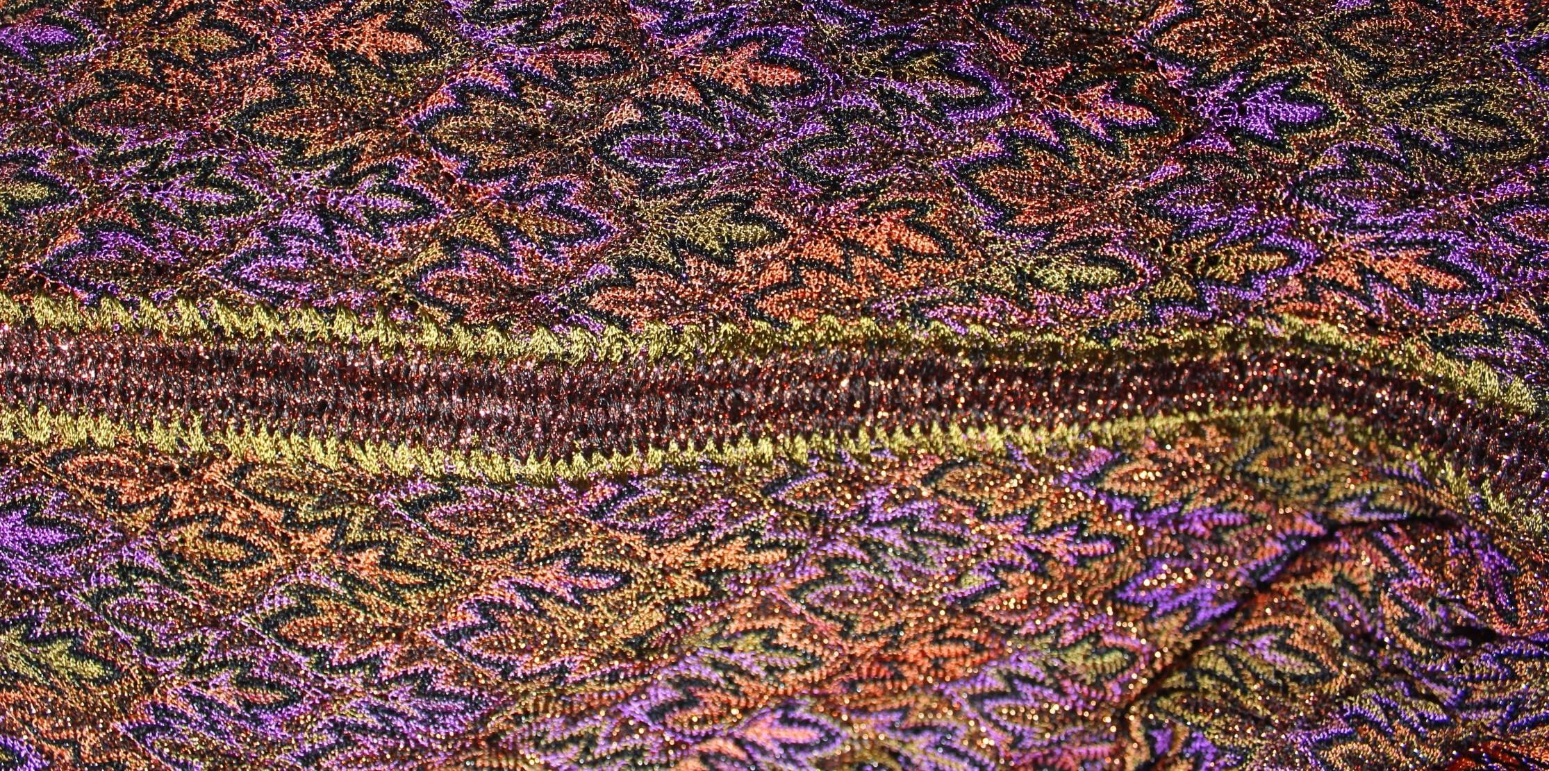 NEW Missoni Metallic Copper Purple Lurex Multicolor Crochet Knit Kaftan Dress 44 For Sale 1