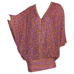 Missoni - Robe caftan en maille crochet multicolore en lurex violet cuivré métallisé, 44, état neuf