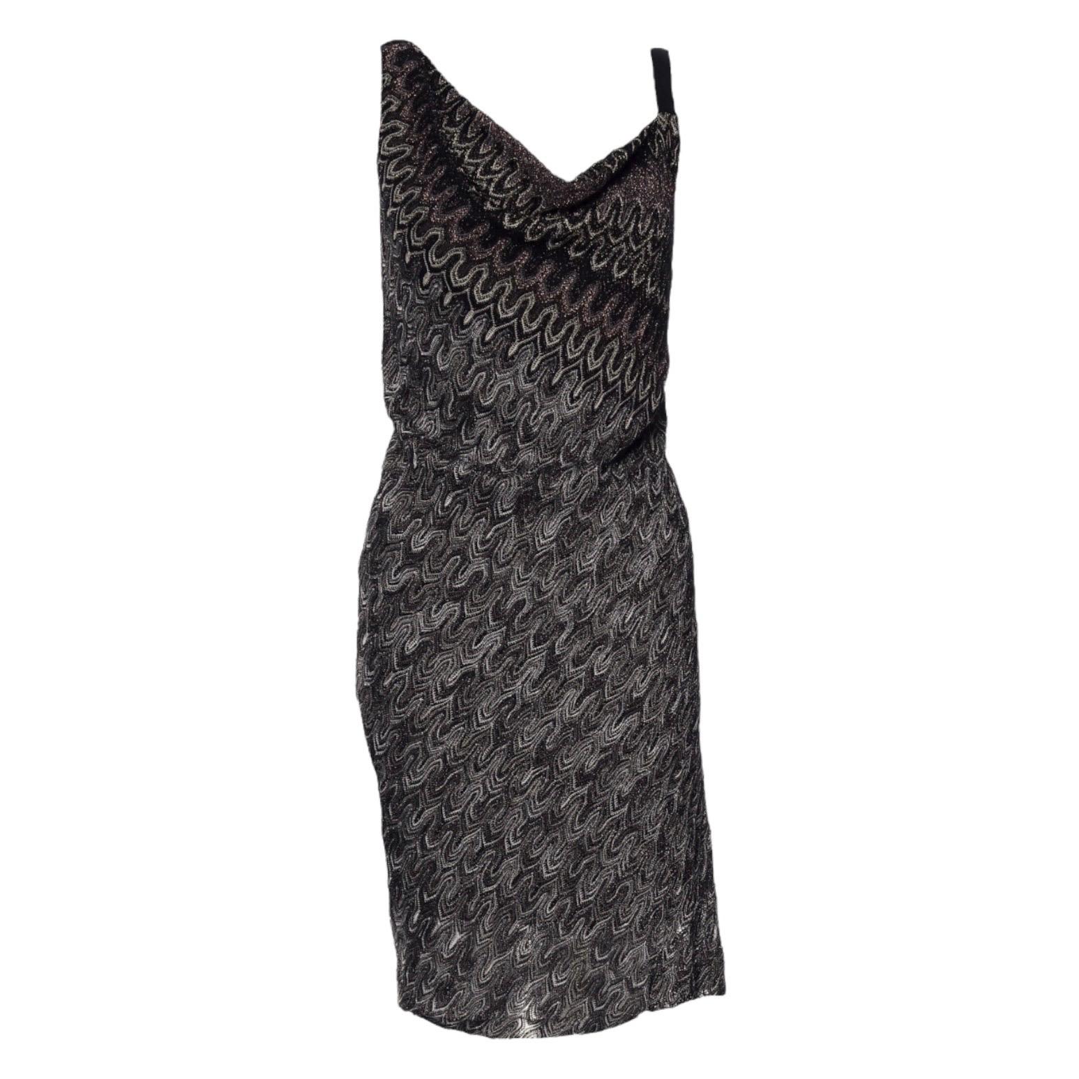 Black NEW Missoni Metallic Lurex Crochet Knit Asymmetric Dress 42 For Sale