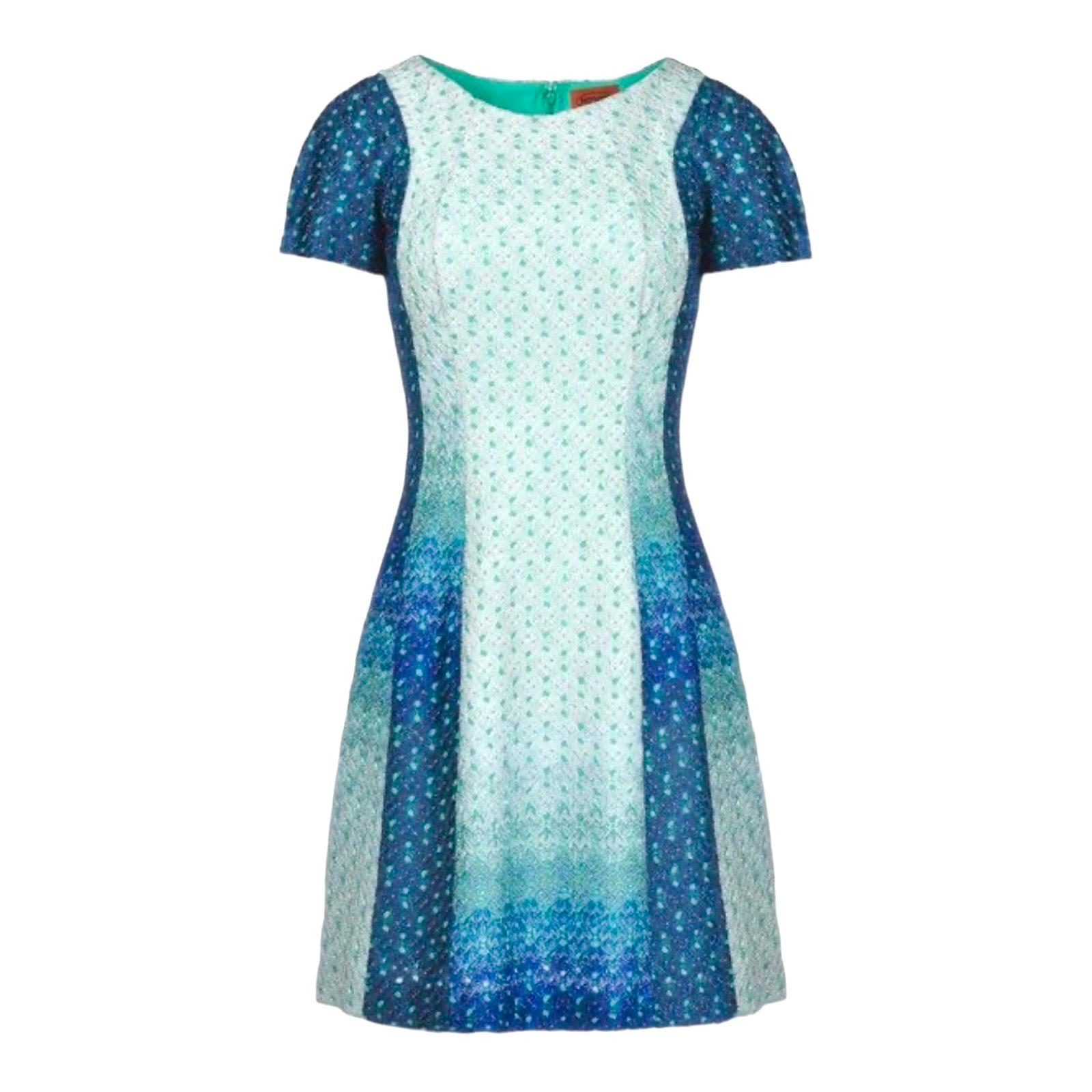 NEU Missoni Metallic Seafoam Blaues Häkelstrick-Cocktailkleid 40 im Zustand „Neu“ im Angebot in Switzerland, CH