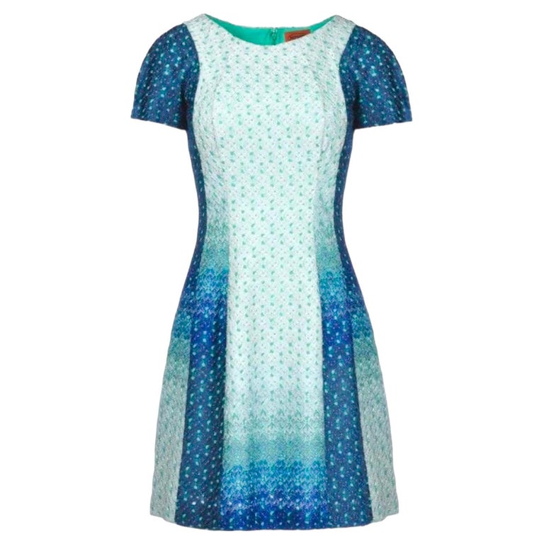 NEW Missoni Metallic Seafoam Blue Crochet Knit Cocktail Dress 40 For Sale  at 1stDibs