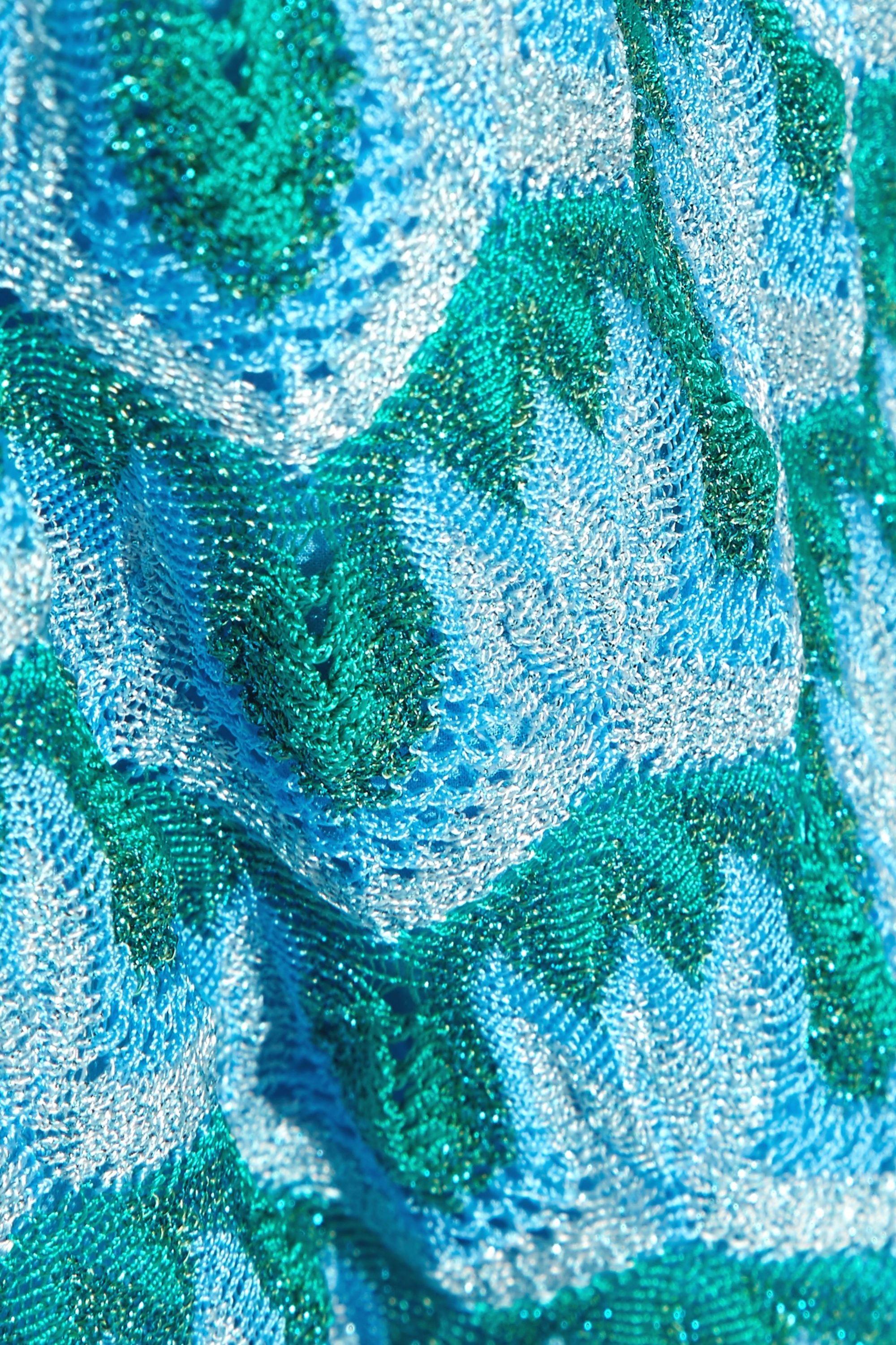 NEW Missoni Metallic Turquoise Aqua Crochet Knit Midi Dress 42 For Sale 2