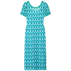 NEW Missoni Metallic Turquoise Aqua Crochet Knit Midi Dress 42