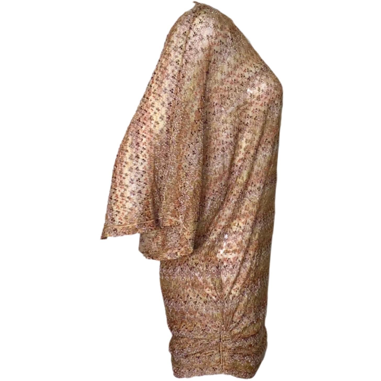 Beautiful metallics lurex MISSONI kaftan dress
Classic MISSONI signature knit
Simply slips on
Wrap style
V-Neck
Batwing sleeves
Crochet-knit details - so beautiful!
Dry Clean only
Made in Italy
Size 40
New & unworn