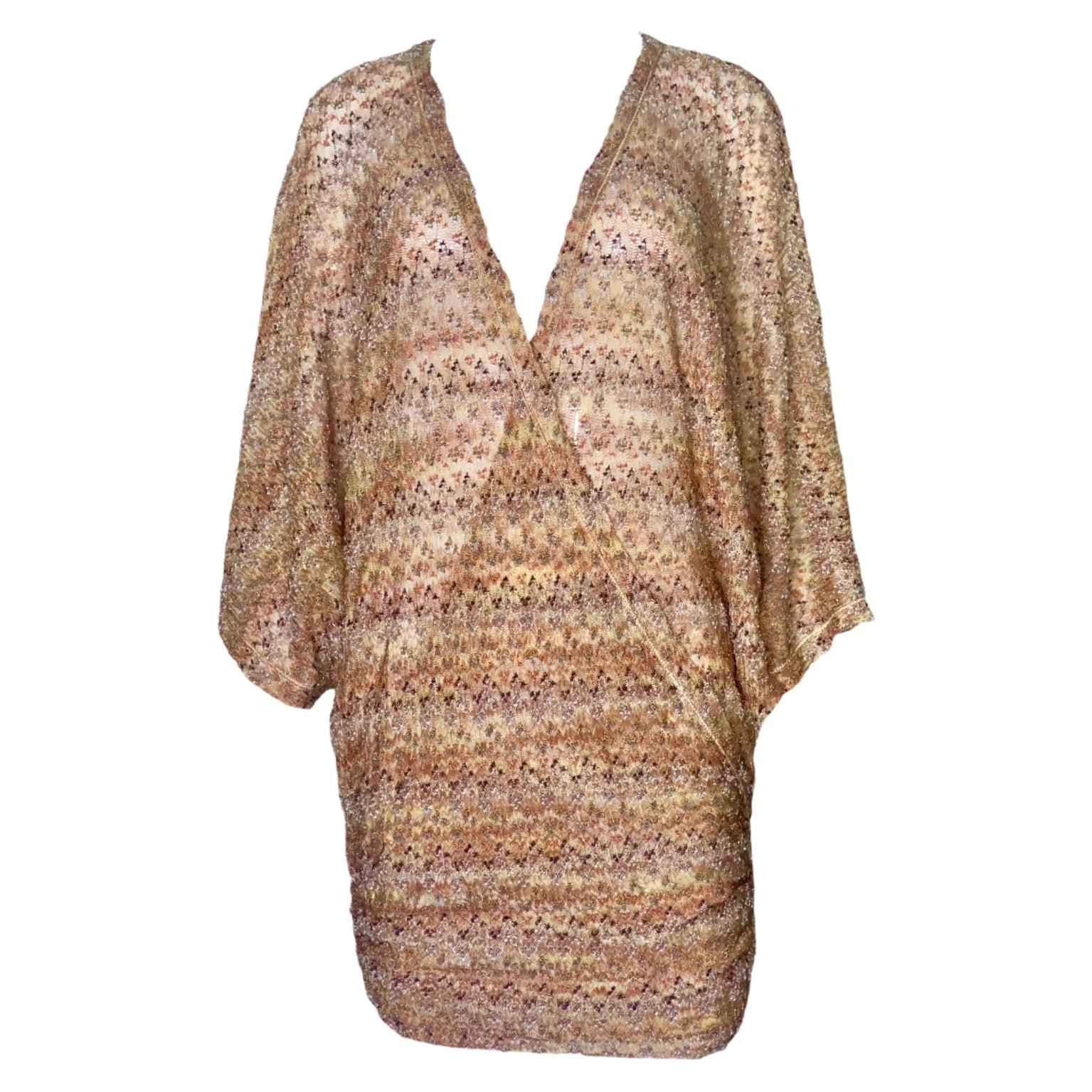 NEW Missoni Metallics Lurex Faux Wrap Kaftan Tunic Cover Up Mini Dress 40