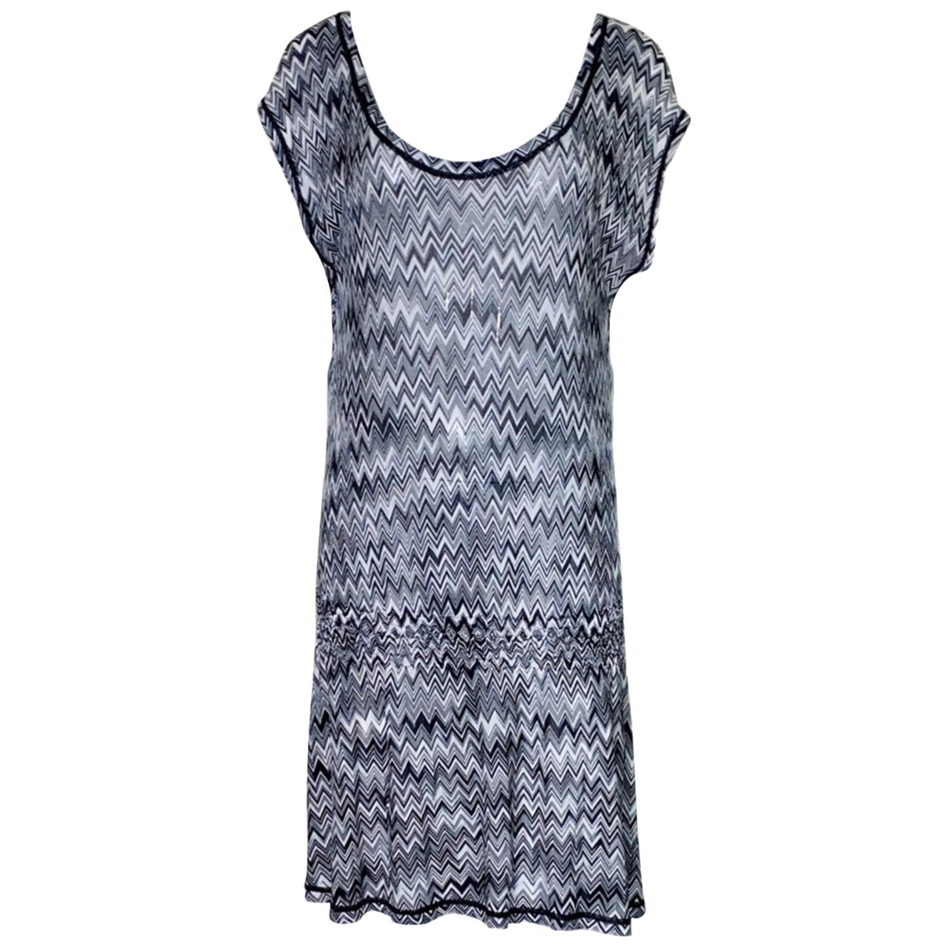 NEW Missoni Monochrome Signature Chevron Zigzag Knit Dress 38 For Sale
