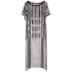 NEW Missoni Monochrome Signature Fringed Crochet Knit Dress Kaftan Gown Cover Up