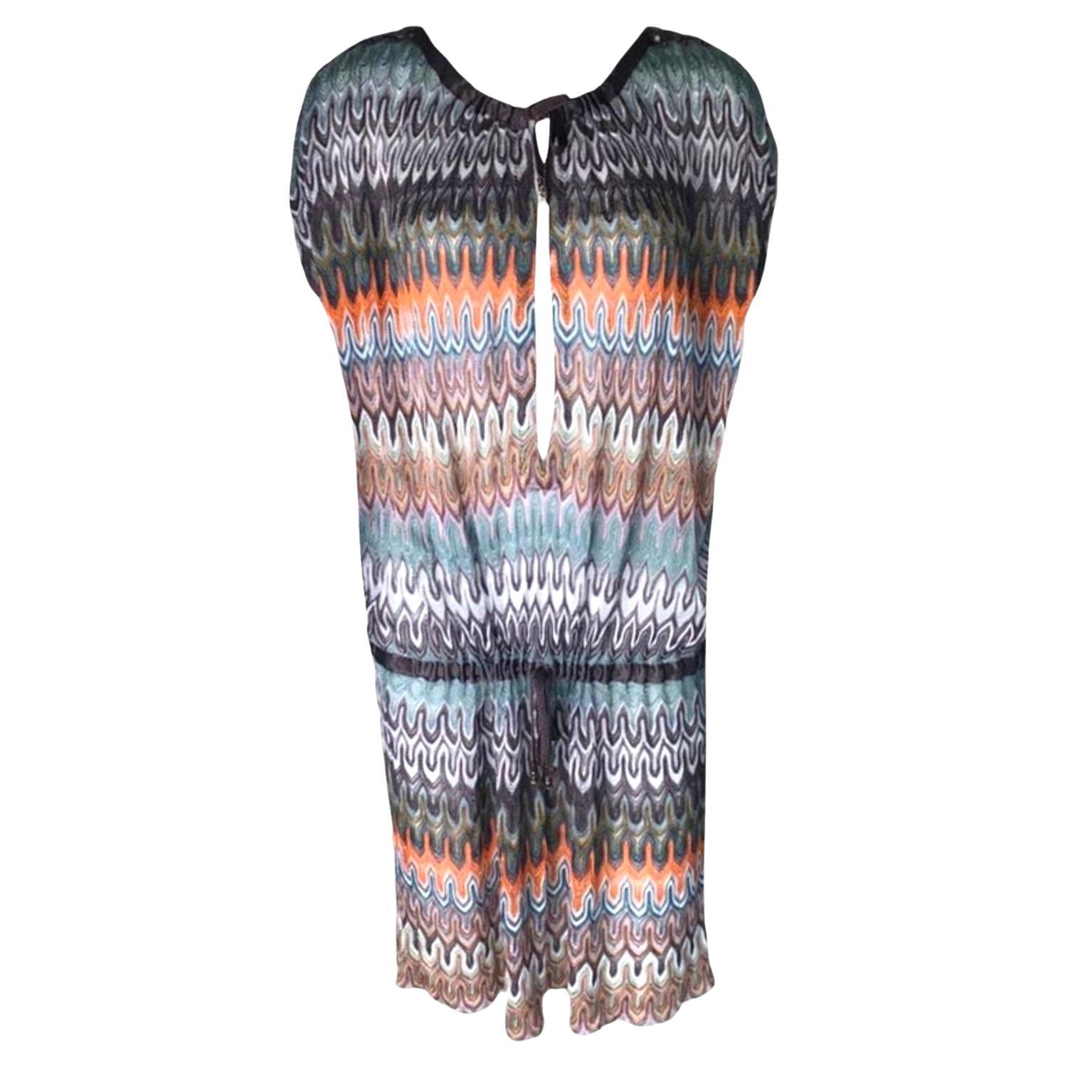 NEW Missoni Multicolor Chevron Crochet Knit Kaftan Tunic Cover Up Dress 40 For Sale