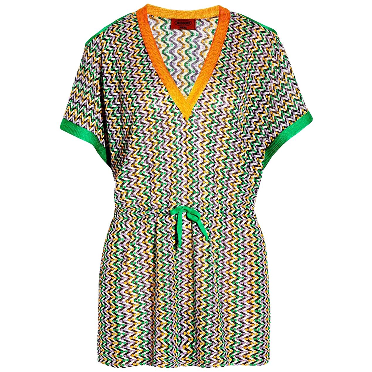 NEW Missoni Multicolor Chevron ZigZag Crochet Knit Kaftan Tunic CoverUp Dress 40 For Sale 2