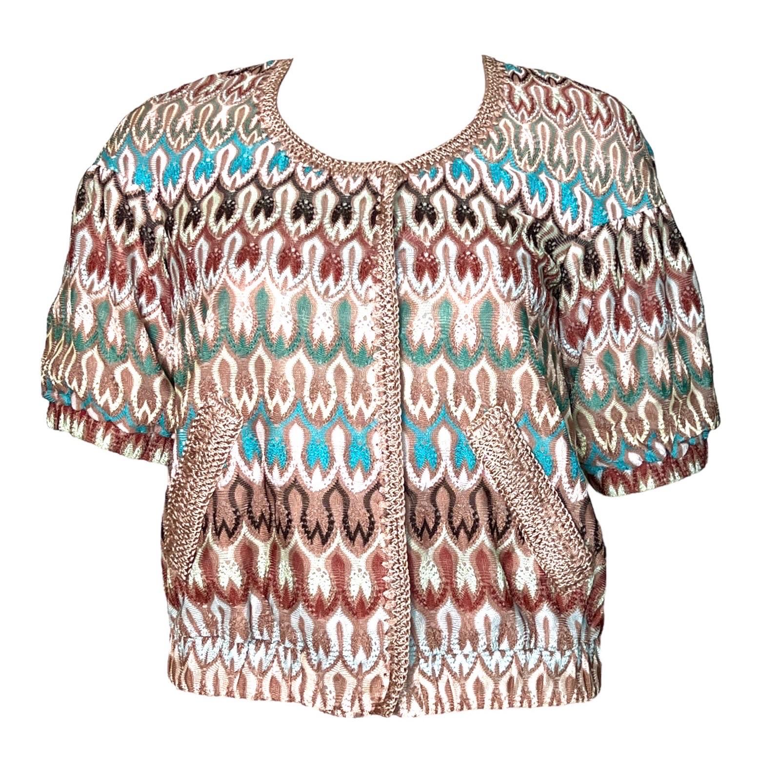 NEW Missoni Multicolor Crochet Knit Jacket Blazer 40 For Sale 1